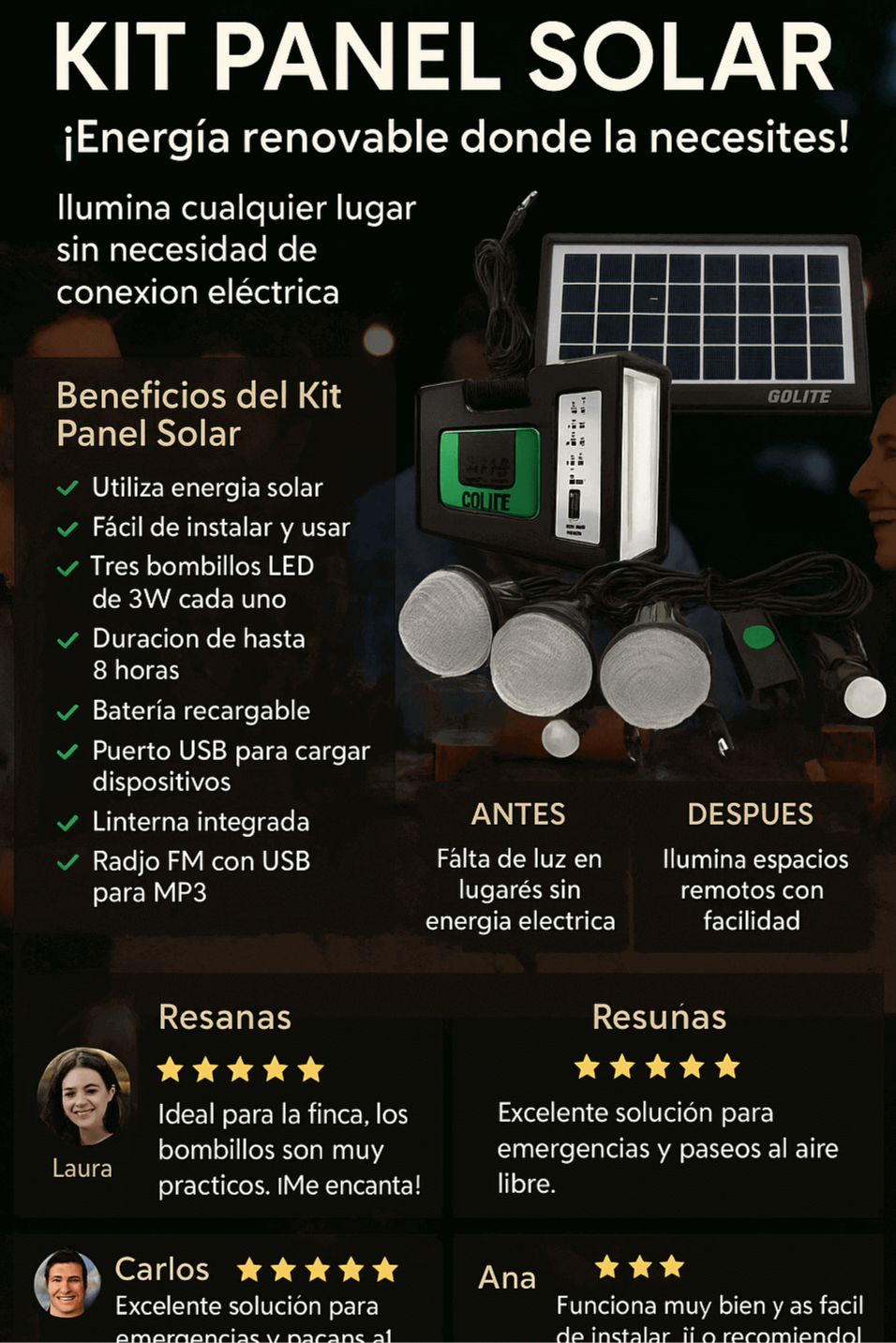 Kit Solar GDLite 10 RADIO Batería 3 Bomb